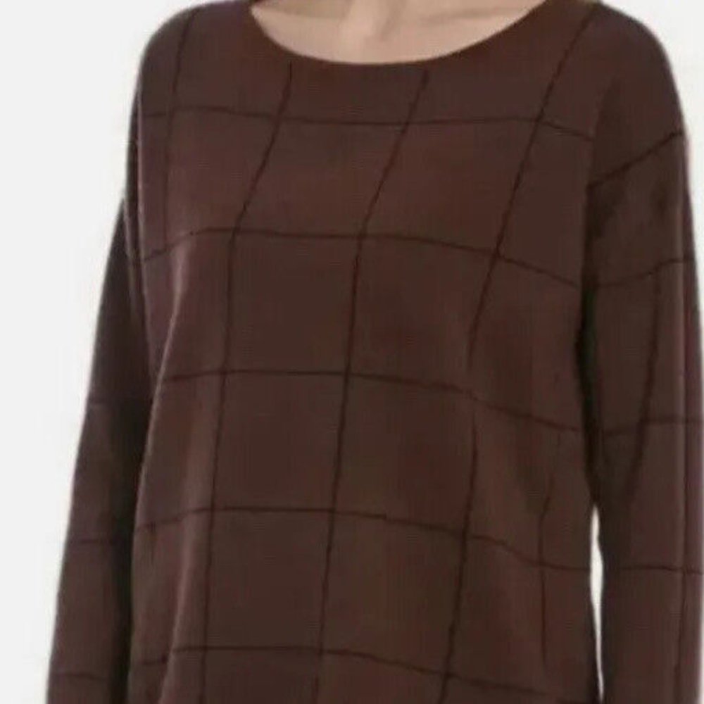 NWT Eileen Fisher Brownstone Fine Merino Bateau Neck Box-Top
